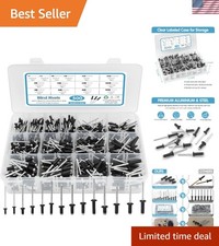 500pcs Assorted Black Blind Rivets - Reinforced Storage Case Included