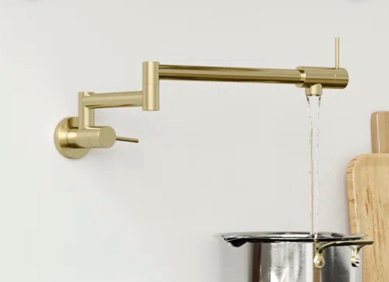 Wall Mount Pot Filler Faucet Folding Swing Arm - Z-Line Gemini Champagne Bronze