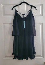 She + Sky Short Black Flowy Silk Blend Dress Women's S Lined Party Cocktail NWT