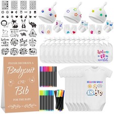 78PCS Baby Shower Set Baby Shower Game Sign Baby Bib Bodysuit White Baby Bib ...