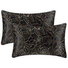 Satin Pillowcase for Hair and Skin- Rose on Standard 20"x26" 06 Rose on Black