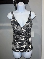 Cache Floral Black And White Fitted Ruched Tank Top - 1J