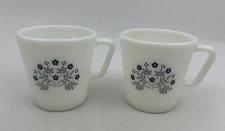 Set 2 Pyrex Coffee Cup Mug Summer Impressions Blueberry Blue Flower D Handle USA