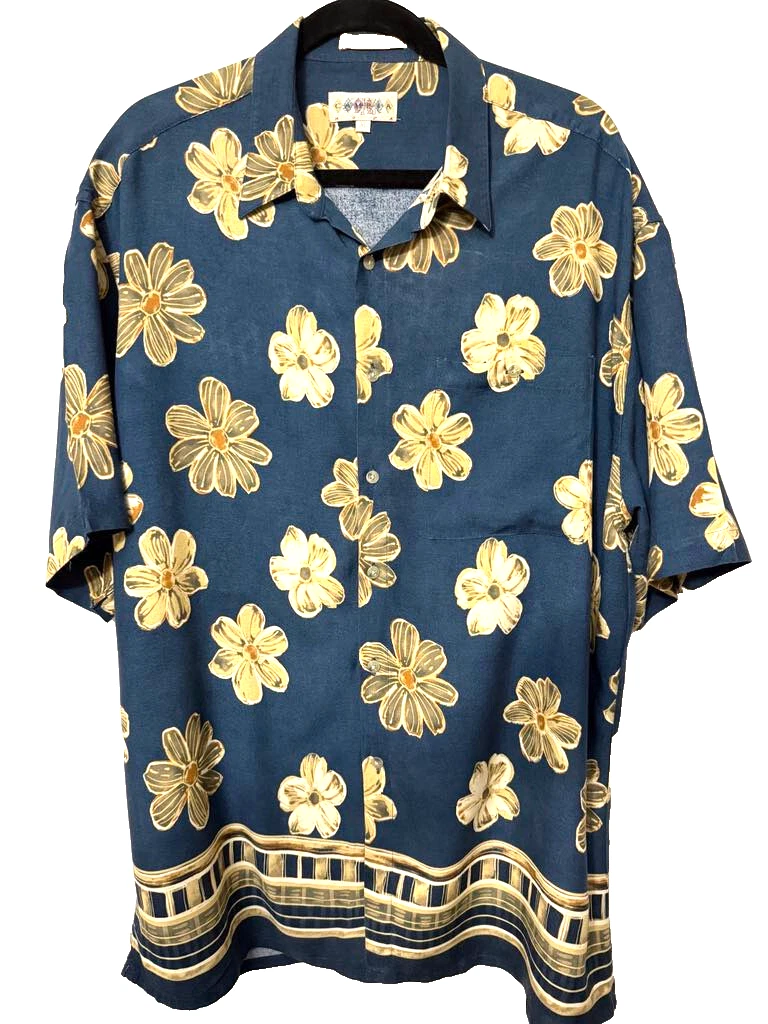 Campia Hawaiian Shirt Blue Floral Button Up Size XL, Beach ,Cruise