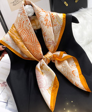 100 Silk Mulberry Scarf 70X70cm Women Square Bandana Wrap Yellow Rainforest new