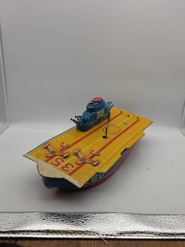 WOLVERINE TOYS TIN LITHO FRICTION AIRCRAFT CARRIER "260" EXCELLENT WORKING...