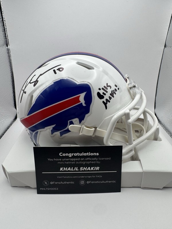 Khalil Shakir Buffalo Bills Signed Mini Helmet w/Bills Mafia Insc Fanatics COA
