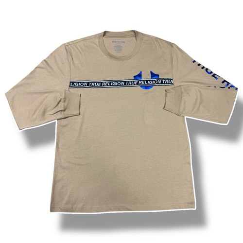 True Religion Tee Mens Size Large Graphic Foil Tapping Longsleeve Beige T Shirt - Picture 3 of 17