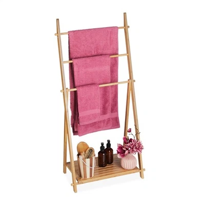 Porte-serviettes 3 barres 2 kg porte-serviettes en bambou léger pliable - Photo 1/4