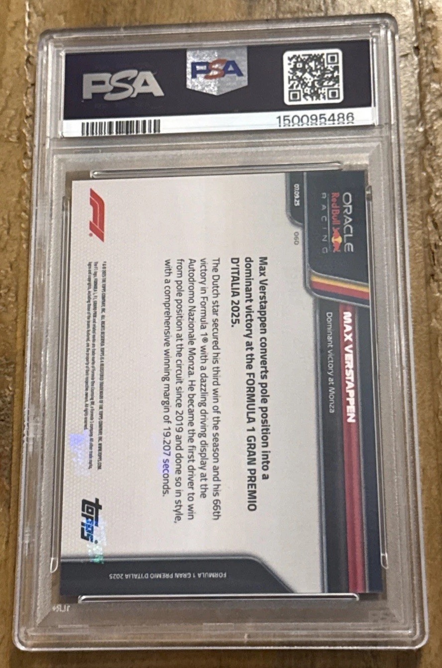 2025 Topps Now Max Verstappen #60 Formula 1 PSA 10 Gem Mint Monza Win view 5