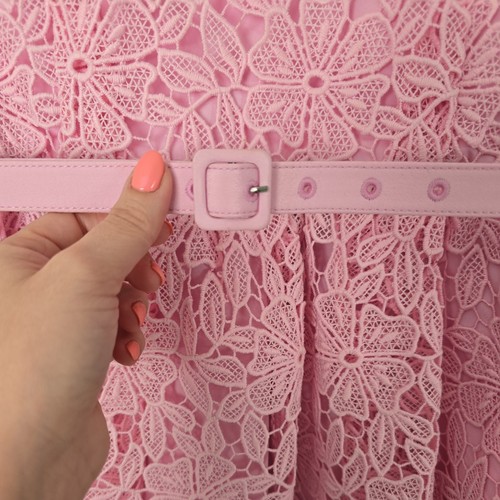 ladies self portrait dress size 12 pink lace short dress with belt and pockets - Picture 8 of 8