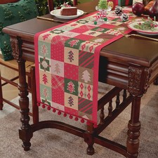 Christmas Table Runner Christmas Ball Snowman Tassels Farmhouse Table Runners