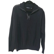 Van Heusen Size Large Mens Pull-over Long Sleeve Sweater Black 1/4 Zippered Top