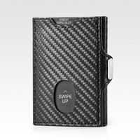 Mens Leather Trifold Wallet Coin Pocket ID Window 2 Banknote Compartments Carbon