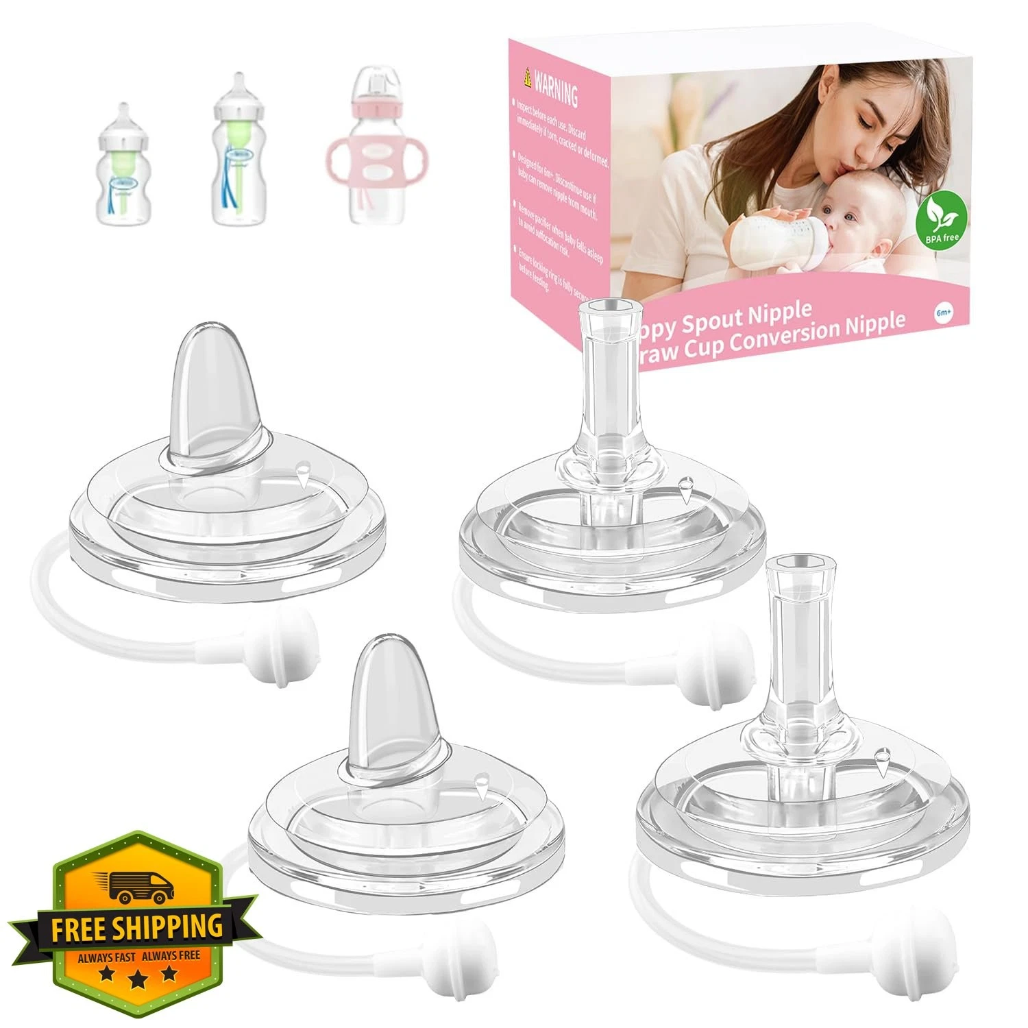 Guxetans Sippy Straw Nipple for Dr. Brown's Wide-Neck 4pk