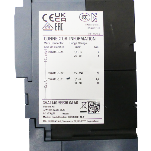 SIEMENS 3VA1140-5EE36-0AA0 3VA1 140-5EE36-0AA0 Leistungsschalter E02 -unused- - Bild 5 von 5