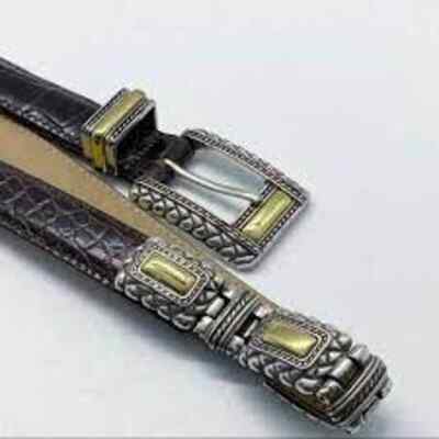 Brighton Brown Belt 44209 Croc Embossed Crafted USA Gold 