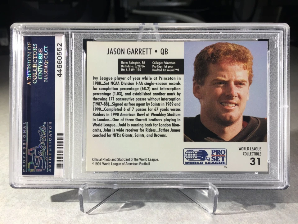 1991 Pro Set Jason Garrett Rookie #31 - PSA 10 - San Antonio Riders - Image 2 of 2