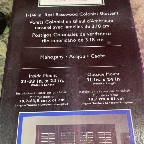 Allen + Roth 0033911 Real Basswood Colonial Shutters Mahogany NIB Set 31-33 X 24 - Picture 3 of 5