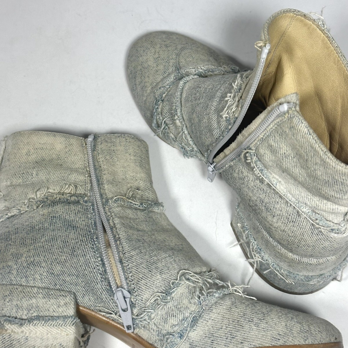 MM6 Maison Margiela Distressed Light Denim Patchwork Ankle Boots