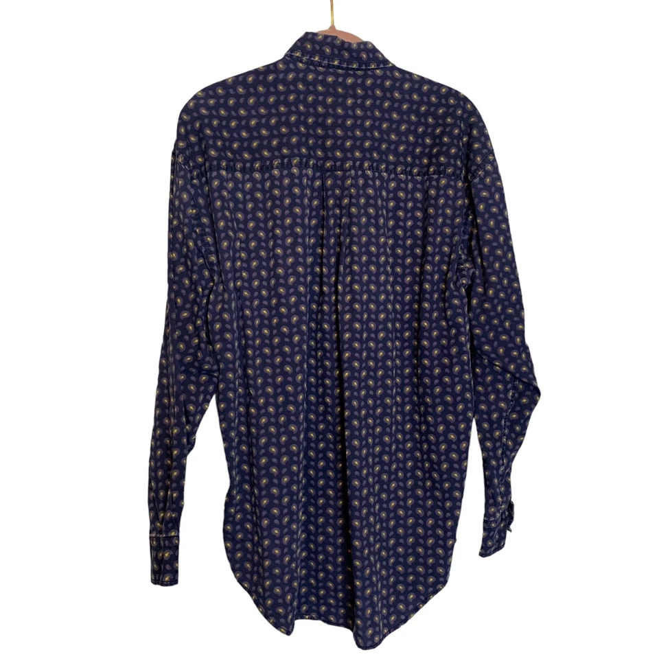 Camisa Cabeza de Pato Para Hombre Mediana Azul Abotonada Manga Larga Logo Bolsillo Foto 3 de 4