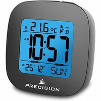 Precision Digital Radio Controlled Alarm Clock Temp Night Blue LED Black White