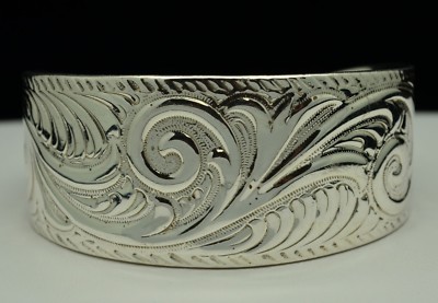 STERLING SILVER CUFF BRACELET WITH ETCHED WESTERN DESIGN 6'' #E927