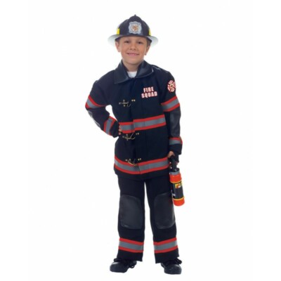 Underwraps Feuerwehrmann Feuerwehr Uniform Schwarz Kinder Halloween Kostüm 26082