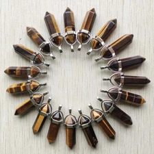 Natural Stone 30pcs Tiger Eye Stone Pendants Hexagonal Pillar Pendulum Necklaces