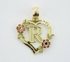 Ciondolo donna oro giallo rosa 10 kt cuore fiore alfabeto lettera iniziale