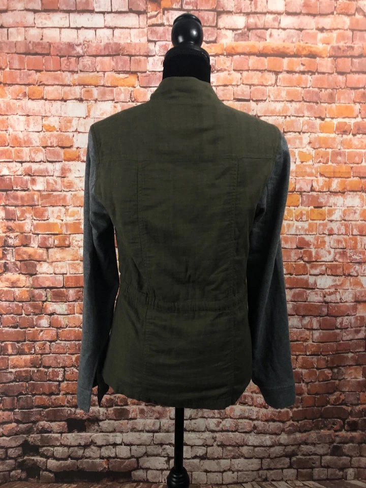 Caslon 女式实用夹克军队绿色工装灰色针织袖 XS 码 — 第 3/4 张图片