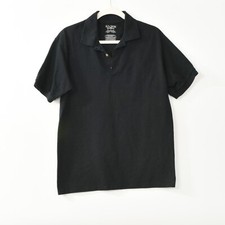 Gildan Men Black Polo Shirt Casual Collared Solid Button Pullover Short Sleeve M