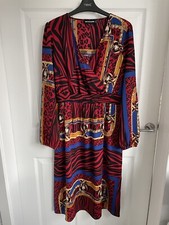 Ladies Red Mix PRETTYLITTLETHING Long Sleeve Wrap Front Patterned Dress Size 10