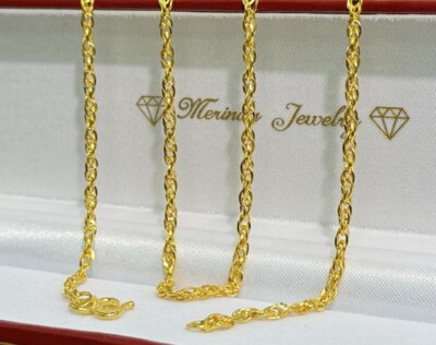 24k Solid Yellow Gold Shiny Twist Oval Link Chain Necklace