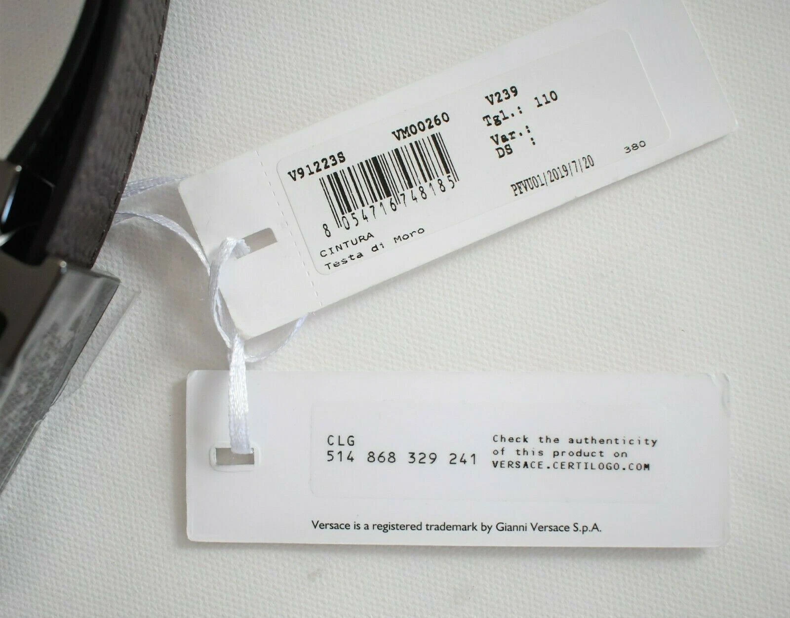 NUOVA Cintura Uomo NUOVA COLLEZIONE VERSACE LOGO FIBBIA VERA PELLE 110 44