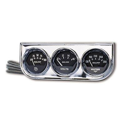 AUTO METER 2349 Autogage Black Oil/Water/Volt Gauge with Chrome Console...