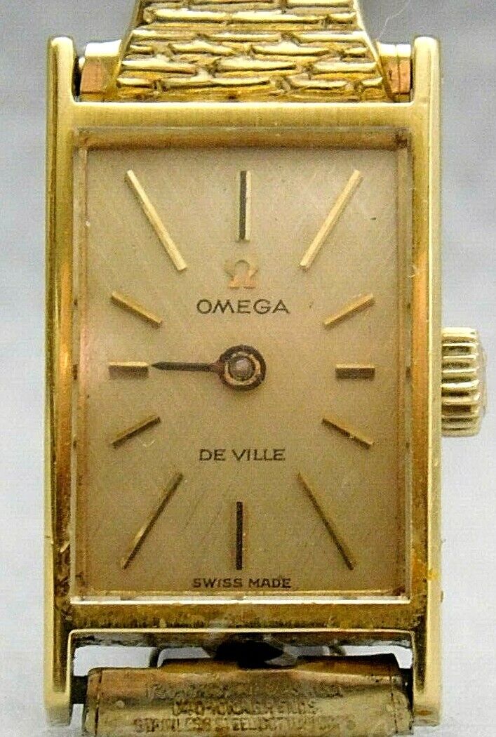 Vintage Omega Deville Ladies Tank Style 18K Gold Wristwatch Vintage Omega Deville Ladies Tank Style 18K Gold Wristwatch