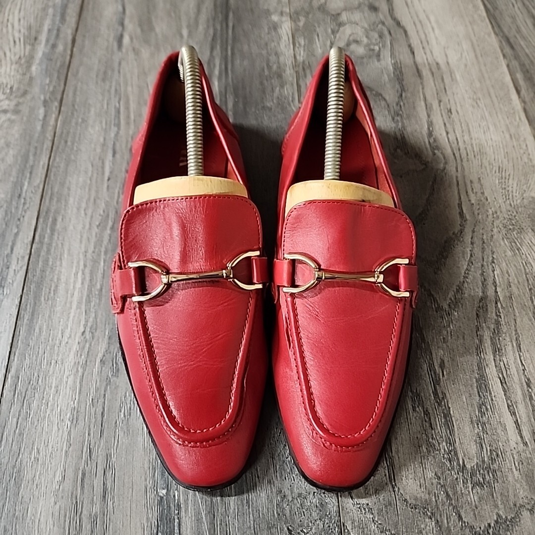 Zara Red Leather Loafers with Gold Hardware Women's Size 39