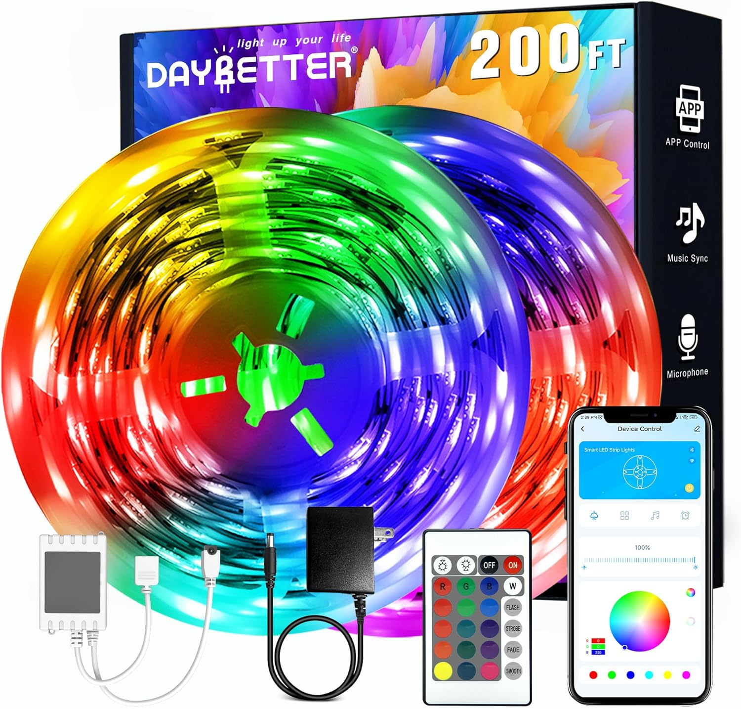 Led Strip Lights 200 Ft(2 Rolls of 100 Ft) Smart Strips with App Control Remote,-image