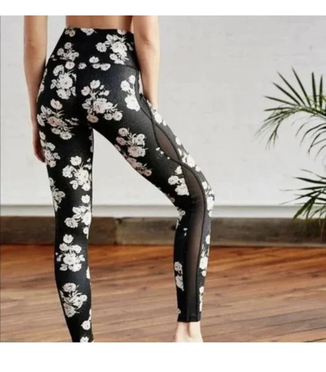 Free People FP Movement Liza Black Floral Mesh Leggings Full