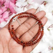 AAA Quality Handmade Red Carnelian Smooth Round Shape Necklace 5 mm Gift for Her