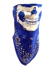 USA MADE Blue Paisley Bandana Face Neck Cover SHORT Fangs Skull adjustable Tie