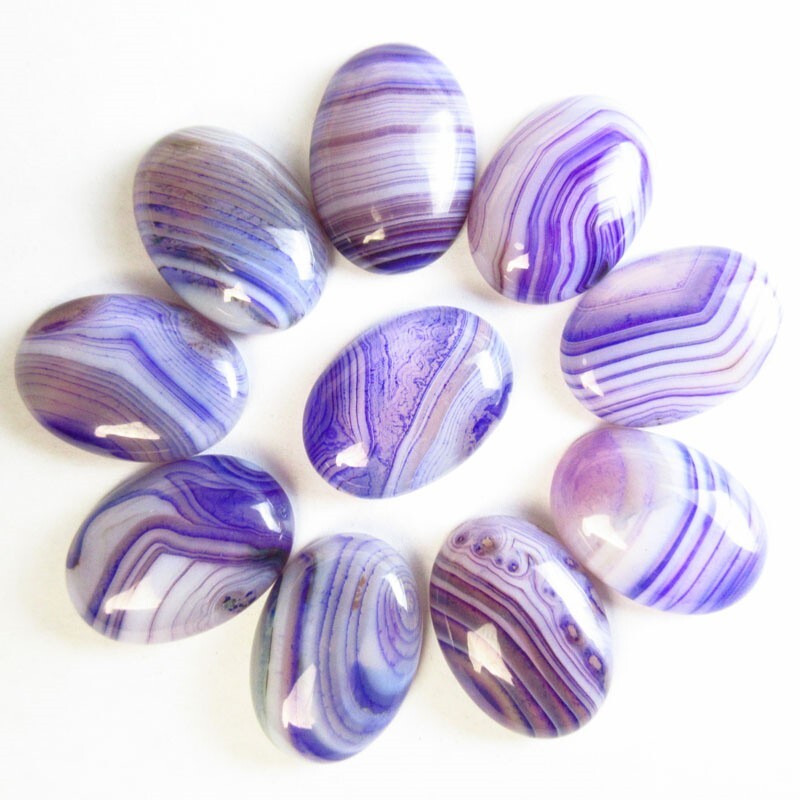 10Pcs 25x18x6mm Purple White Onyx Agate Oval Cab Cabochon D81543