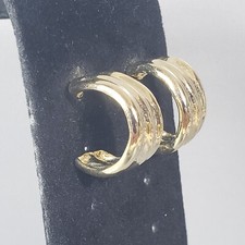 Dangle Hoop Earrings Gold Tone Wide Retro Mid Century Modernist Boho 0.75"