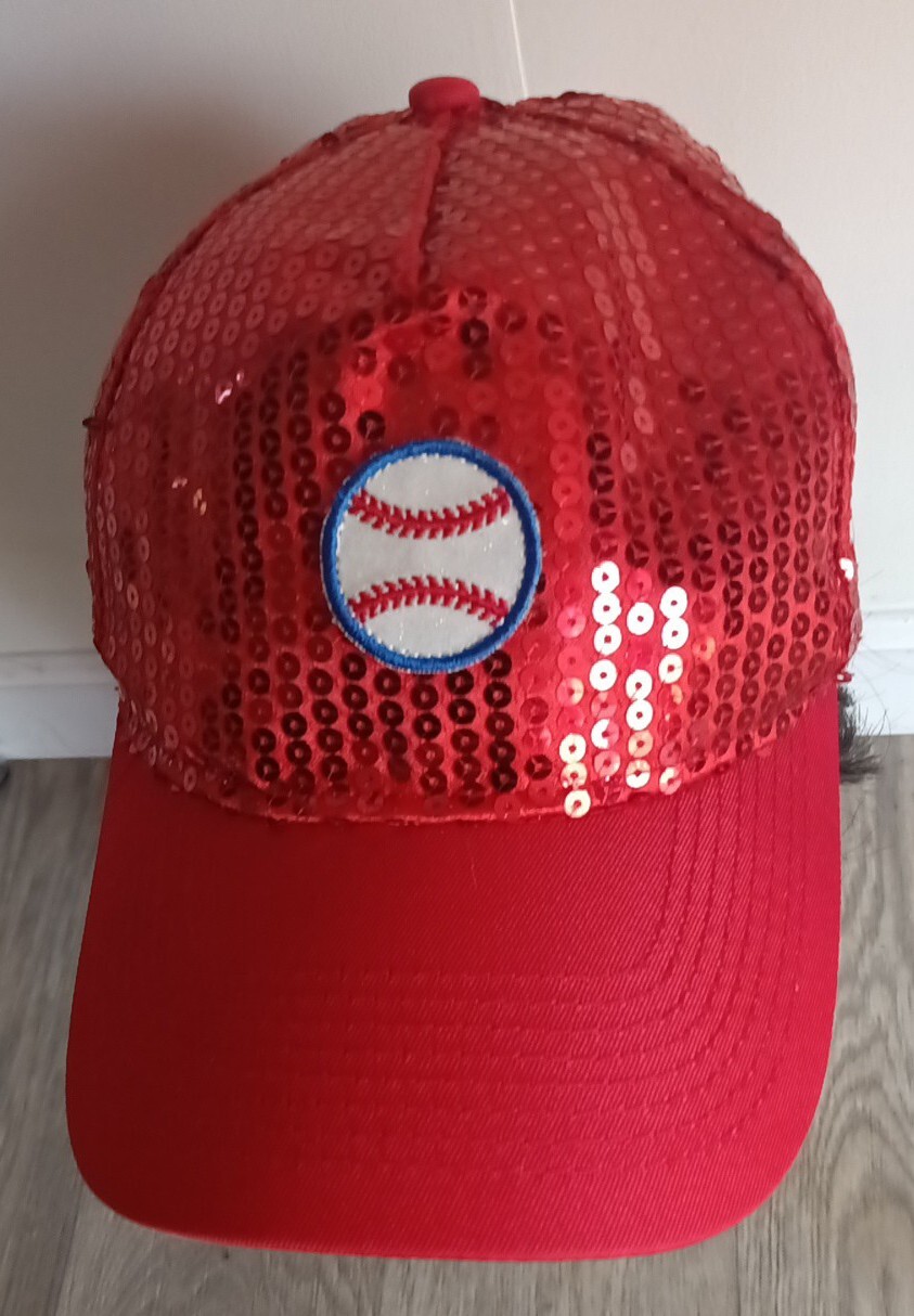 Red Baseball patch Sequined Sparkle Adjustable Ca… - image 1