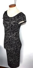 BASIC H&M Black Patterned BodyCon Dress S Short Sleeve Stretch Cotton viscosa