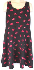 Torrid Women Sleeveless Fit Flare Dress Black Polka Dot Lips Sz 2 Stretch CB73Q