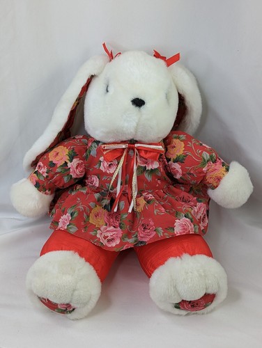 White Rabbit Plush Red Floral Nylon Body 16 Inch MTY International Stuffed Toy