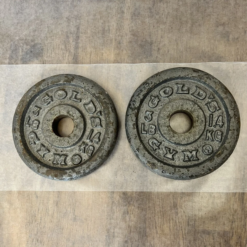 Vintage Golds Gym 3lb Weight Plates 1” center (2 plates / 6lbs total) - Imagem 2 de 4