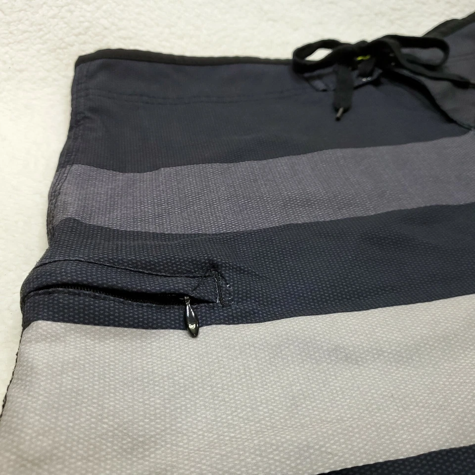 Burnside Board Shorts Men Size 36 Striped Black Gray Green Tan - Image 3 of 4